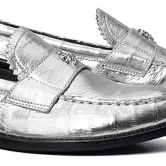 Tory Burch Silver Leather Metallic slip on Loafers/Dust Bag size 6 $358 - Picture 7 of 9